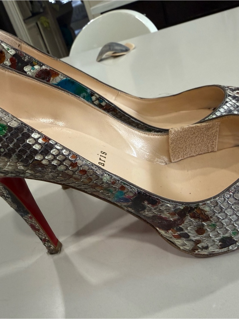 Christian Louboutin Multicolor Snakeskin Peep-Toe Pumps with Bright Accents - Picture 8 of 8